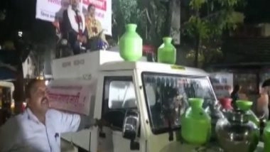 India News | Kolhapur Couple Uses Water Tanker for Marriage Procession to Highlight Water Crises in the City