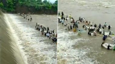 Maharashtra Rains: People Risk Their While Fishing As Pakadiguddam Dam in Chandrapur District Overflows (Watch Video)