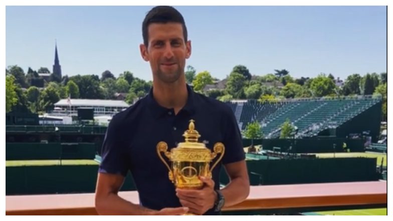 Novak Djokovic Beats Monday Blues in Style, Poses With Wimbledon 2022 Trophy on Centre Court Balcony (Watch Video)