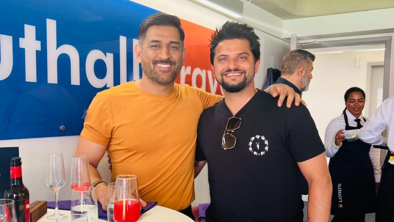 MS Dhoni Catches Up With Former Indian Teammates Suresh Raina, Harbhajan Singh at Lord's During India vs England 2nd ODI; Former CSK Player Shares Pics