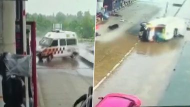 Speeding Ambulance Crashes at Toll Booth in Karnataka, 4 Injured (Watch Video)