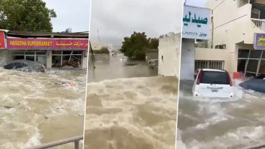UAE Floods: Heavy Rains Trigger Flash Flood; Cars, Shops Submerged in Floodwater (Watch Videos)
