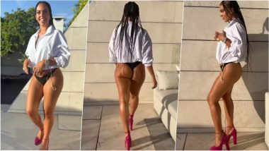 XXX-Tra Hot! Cristiano Ronaldo’s Partner Georgina Rodriguez Flaunts Her Bum in Super-Sultry Thong Bikini and Pink Heels (Watch Video)