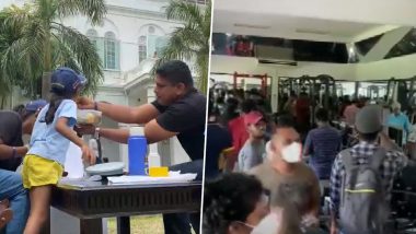 Sri Lanka Economic Crisis: Protestors Enjoy Lunch, Hit Gym at Presidential Palace in Colombo; Local Person Says, 'Came Here To Celebrate With Family & Children' (Watch Videos)