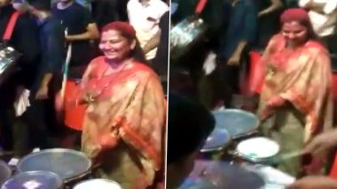 Maharashtra CM Eknath Shinde's Wife Lata Shinde Plays Drums To Welcome Him Back Home (Watch Video)