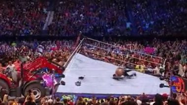 Brock Lesnar Lifts Up WWE Ring With a Tractor During Chaotic Main Event at Summerslam 2022 (Watch Video)