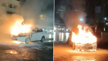 Mumbai Car Fire: Running Vehicle Catches Fire On Mira-Bhayandar Road, No Casualty Reported (Watch Video)