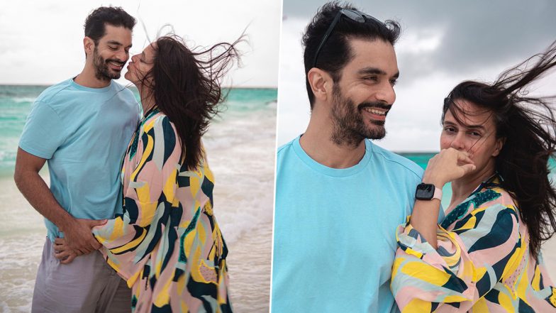 Neha Dhupia Gives ‘Flying Kiss’ to Hubby Angad Bedi in Scenic Pics From Their Maldives Trip!