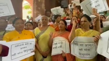 BJP MPs Including Nirmala Sitharaman Protest Over Congress MP Adhir Ranjan Chowdhury’s ‘Rashtrapatni’ Remark Against President Droupadi Murmu (Watch Video)
