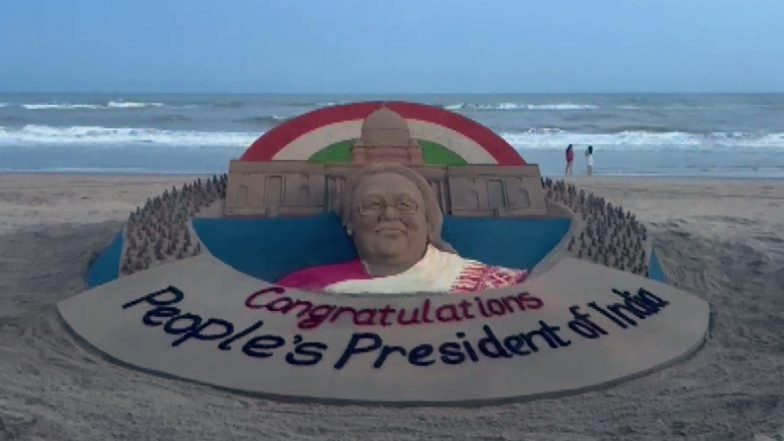 ‘Daughter of Odisha’: Sudarsan Pattnaik Congratulates President-Elect Droupadi Murmu With Sand Art at Puri Beach (See Pics)