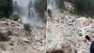 Himachal Pradesh Rains: Heavy Rain Triggers Flashflood at Sangla Valley in Kinnaur (Watch Video)