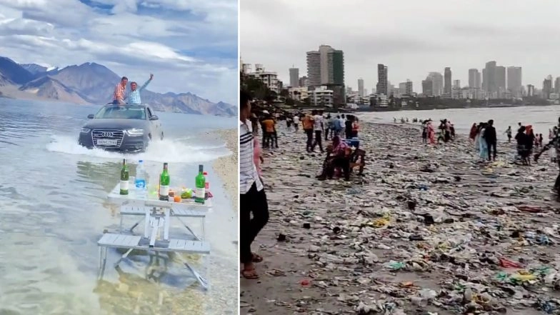 Reckless Tourists Threaten Nature! From Mumbai’s Mahim Beach to Ladakh’s Pangong Tso Lake, A Look at Recent Incidents of Irresponsible Tourism