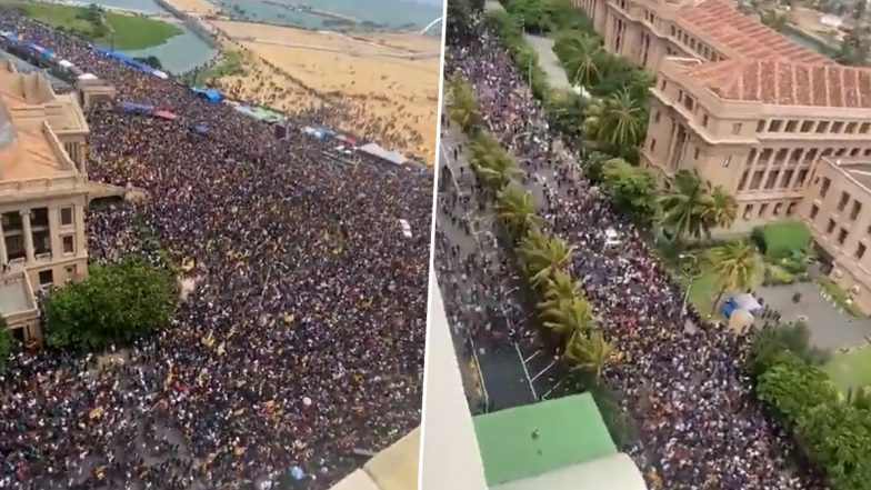 Sri Lanka Economic Crisis: Protestors Take Over President Gotabaya Rajapaksa’s Office in Colombo (Watch Video)