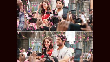 Liger: Vijay Deverakonda, Ananya Panday Get Welcomed With Rose Petals at Their Film's Trailer Launch Event in Hyderabad (View Pics)