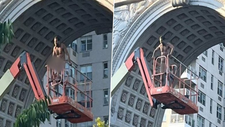 Man Climbs Boom Lift and Strips Naked Before Crowd at Washington Square Park in US, Asks Spectators, 'Are You Entertained?' (See Pics)