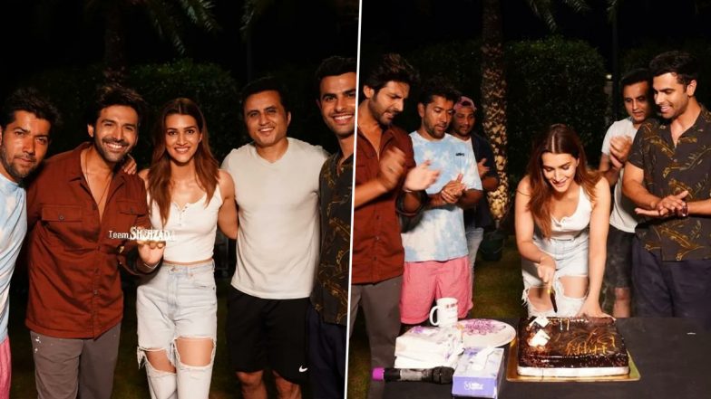 Kriti Sanon Celebrates Her Birthday on Sets of Shehzada With Rest of the Cast (View Pics)