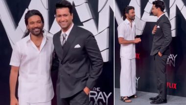 The Gray Man: Dhanush And Vicky Kaushal Pose Together For Paparazzi At The Film’s Special Screening In Mumbai (Watch Video)