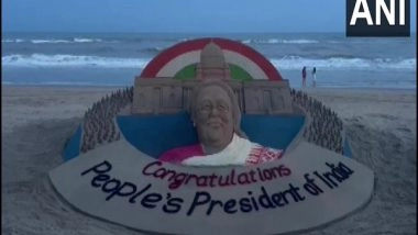 India News | Odisha: Honouring in Unique Style, Sudarsan Pattnaik Creates Sand Sculpture of Droupadi Murmu at Puri Beach