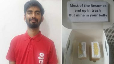 Bengaluru Man Dresses in Zomato Uniform and Delivers His Resume in Pastry Box to Start-Up Companies; Internet Reacts To His Quirky Gig!