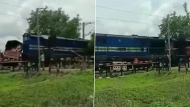 Karnataka: Train Collides With Truck at Bhalki Crossing (Watch Video)