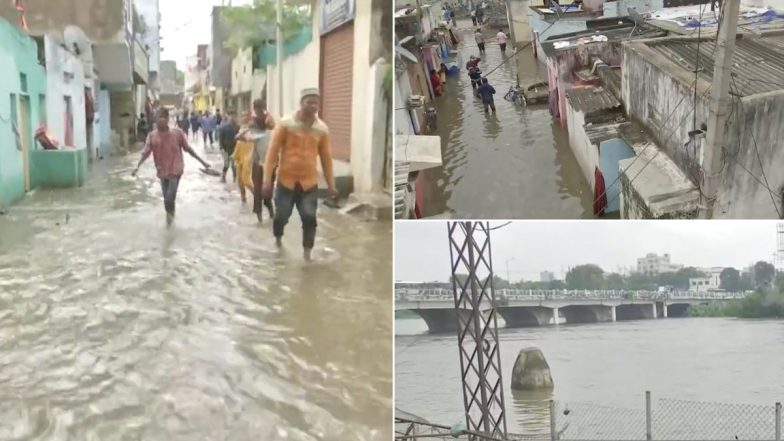 Telangana Rains: Residents Wade Through Waterlogged Streets in the Chaderghat (Watch Video)