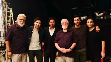 Ranbir Kapoor, Ayan Mukerji, Karan Johar Pose With Shah Rukh Khan, Nambi Narayanan, R Madhavan On The Sets Of Rocketry The Nambi Effect (View Pic)