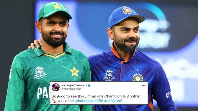 Virat Kohli and Babar Azam’s Twitter Exchange Draws Praise From Harbhajan Singh, Former Spinner Writes, ‘From One Champion to Another’