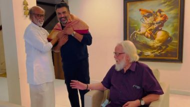 Rocketry Star R Madhavan Meets Rajinikanth in Nambi Narayanan’s Presence, Says ‘A Moment Etched for Eternity’ (Watch Video)