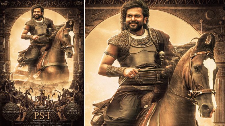 PS1 Poster: Karthi Looks Fierce As Vanthiyathevan for Mani Ratnam’s New Period Drama (View Pic)