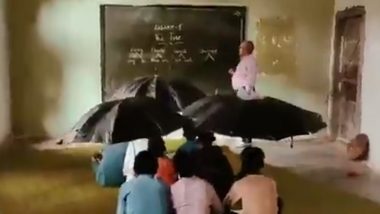 Madhya Pradesh: Students in Seoni School Hold Umbrella Inside Classroom As Roof Leaks