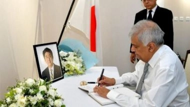 World News | Sri Lankan PM Pens Condolences for Shinzo Abe at Japan Embassy