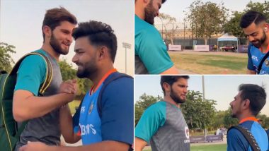 Virat Kohli, Rishabh Pant and Other Indian Stars Catch Up With Injured Shaheen Afridi Ahead of IND vs PAK Asia Cup 2022 Match (Watch Video)