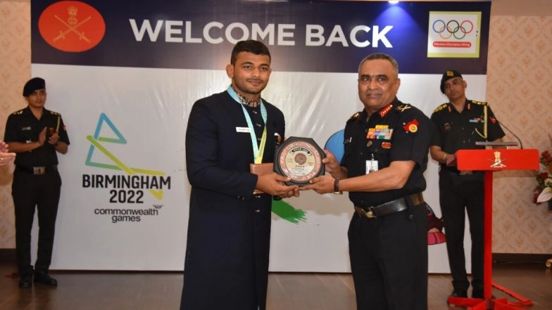 Army Chief General Manoj Pande Felicitates Commonwealth Games Medal Winners