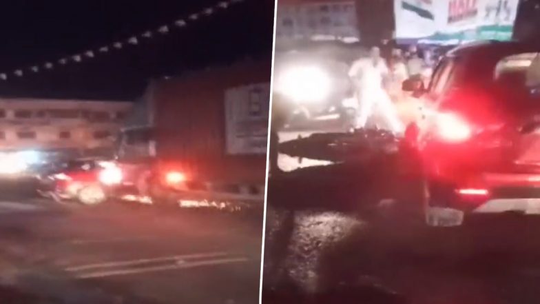 Uttar Pradesh: SP Leader Devendra Singh Yadav’s Car Hit By Truck, Dragged for More Than 500 Meters in Mainpuri; Watch Video