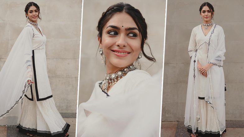 Mrunal Thakur is a Stunner in Sheer White Kurta and Sharara, View Pics of Sita Ramam Actress