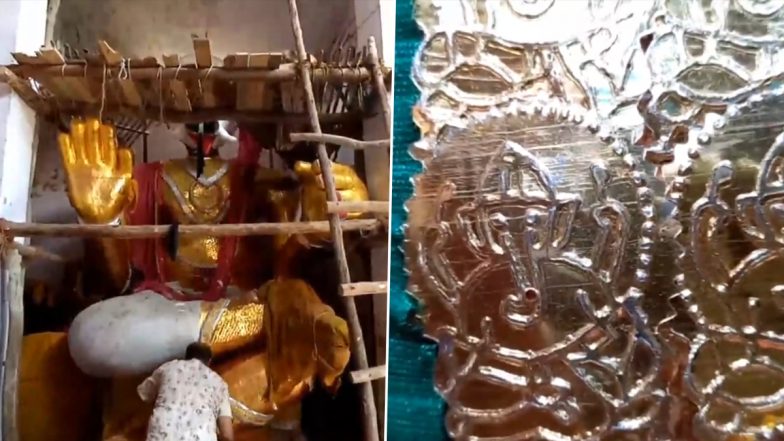 Watch: Lord Ganpati 18 Feet Tall Gold Idol Getting Ready At Chandausi in Uttar Pradesh Ahead of Ganesh Chaturthi 2022 Celebration