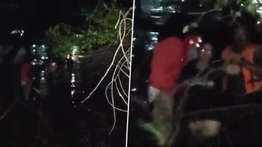 Pune: Five of Family Rescued After Car Gets Stuck on Flooded Riverside Road in Erandwane Area (Watch Video)