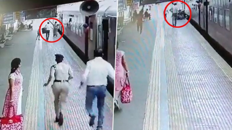 RPF Personnel’s Swift Action Saves Lives Of Elderly Woman, Her Son Who Slipped While Boarding Moving Train in West Bengal; Watch Video