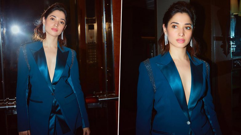 Tamannaah Bhatia Is Super Chic and Edgy in Blue Pantsuit for The Rings of Power Premiere (View Pics)