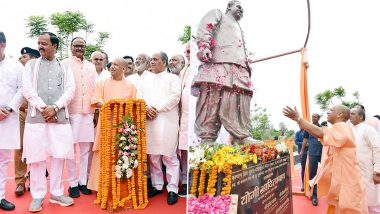 UP CM Yogi Adityanath Unveils Kalyan Singh’s 12-Feet Bronze Statue in Lucknow on Occasion of Latter’s Death Anniversary