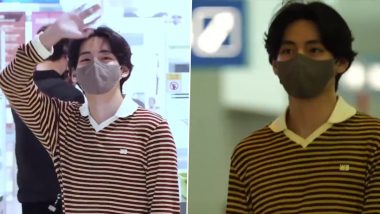 BTS' V aka Kim Taehyung Videos and Pictures Go Viral Online As He Jets Off to New York for Solo Schedule Donning Striped Polo Shirt! 