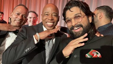 Pushpa Star Allu Arjun Strikes ‘Thaggede Le’ Pose with New York’s Mayor Eric Adams (View Pics)