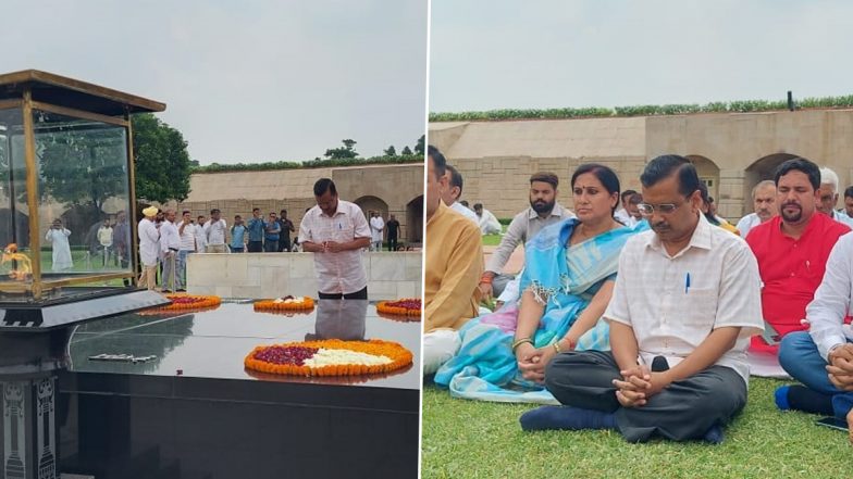 Arvind Kejriwal, AAP MLAs Pay Tribute to Mahatma Gandhi at Rajghat, Pray for Failure of BJP’s 'Operation Lotus' in Delhi (See Pics)