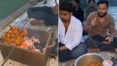 Video of Youths Smoking Hookah, Roasting Chicken on Boat in Ganga Goes Viral; Police Launch Hunt to Nab Them