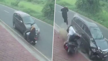 Kerala Road Accident: Speeding Car Hits Couple on Scooter in Malappuram; One Killed (Watch Chilling Video)
