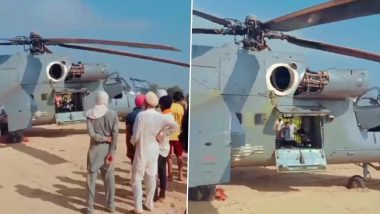 IAF Mi-35 Attack Helicopter Makes Precautionary Landing in Rajasthan’s Hanumangarh Due to Technical Glitch (Watch Video)