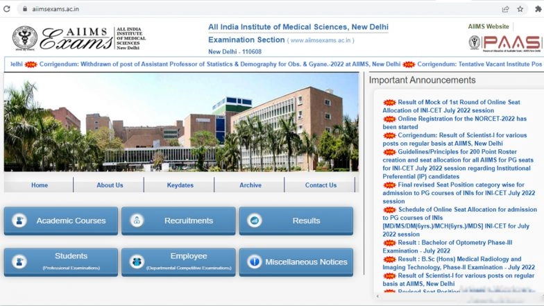 Last Date To Apply for AIIMS NORCET 2022 Exam Is August 21