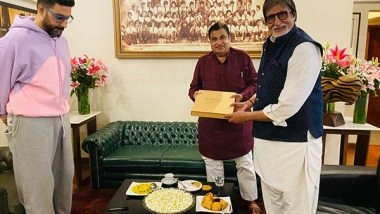 Entertainment News | Nitin Gadkari Meets Amitabh Bachchan, Abhishek Bachchan to Seek Support for National Road Safety Mission Across India