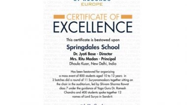 Business News | Springdales School of New Delhi Gets Included in World Book of Records
