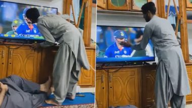 Afghanistan Cricket Fan ‘Kisses’ Hardik Pandya on TV Screen Celebrating India’s Victory Over Pakistan in Ind vs Pak Asia Cup 2022 Clash, Watch Viral Video